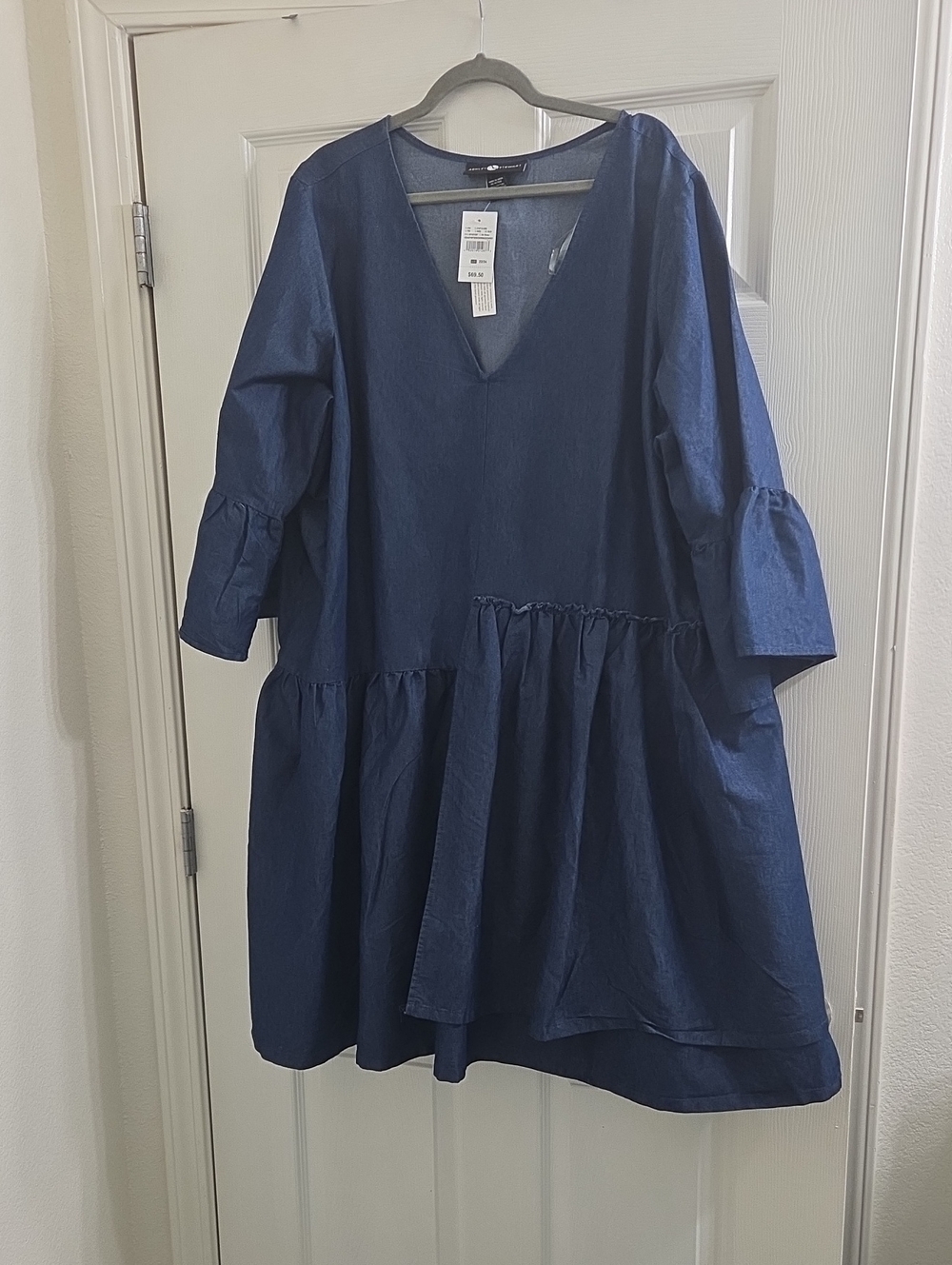 Ashley Stewart Layered Chambray Babydoll Midi Dress